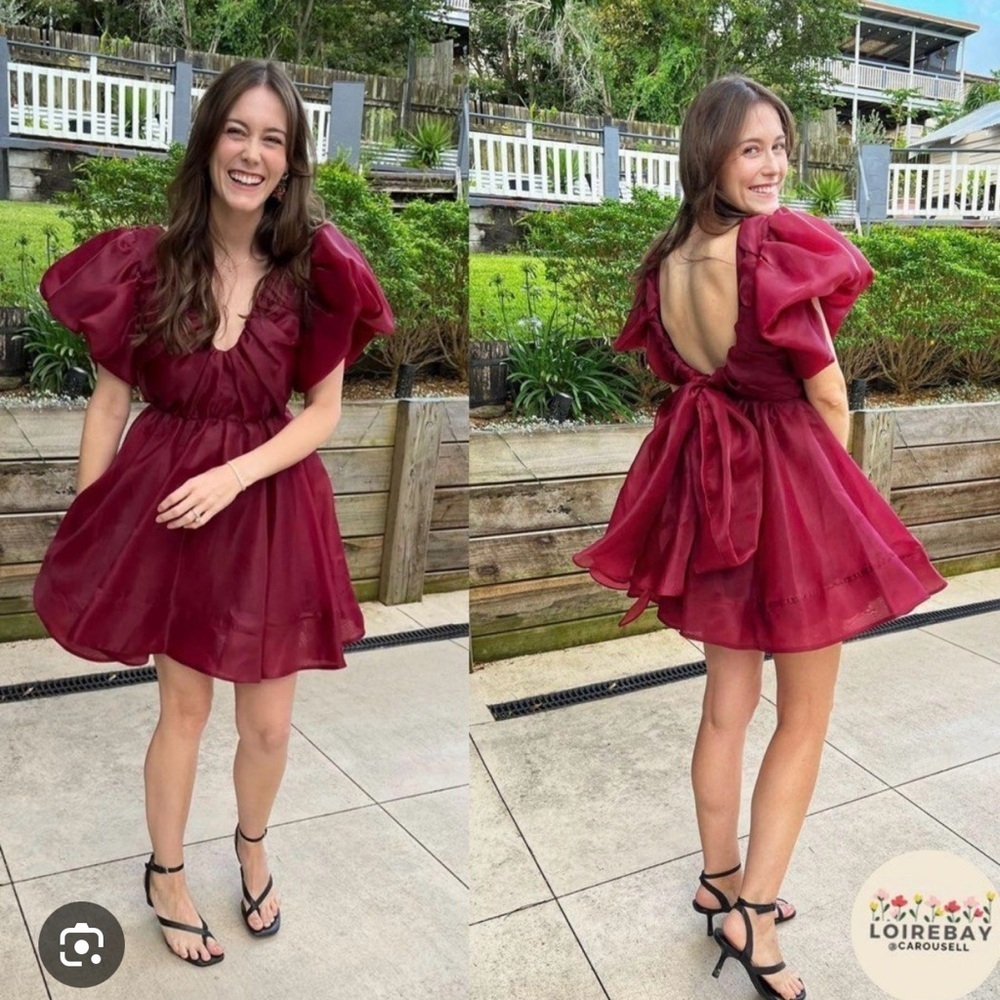 NWT Aje Gretta Tie Organza Burgundy Mini Dress Size Medium Open Back V neck - Picture 2 of 10
